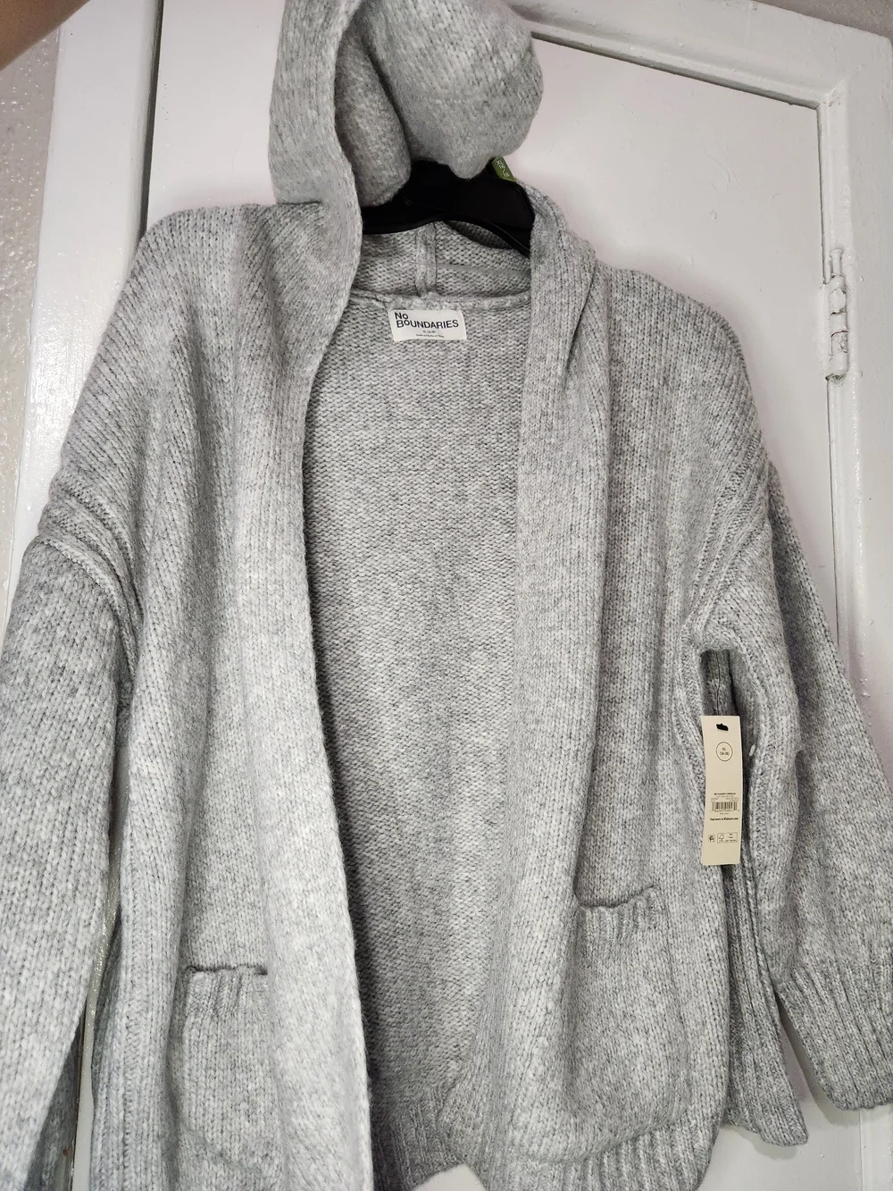 No Boundaries Light Gray Hooded Open-Front Cardigan - Picture 1 of 3